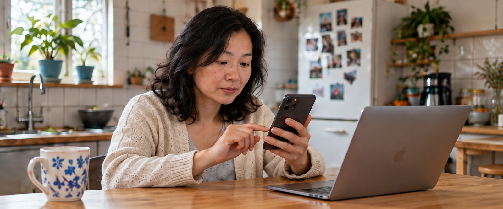 Tenant checking repair information on her phone